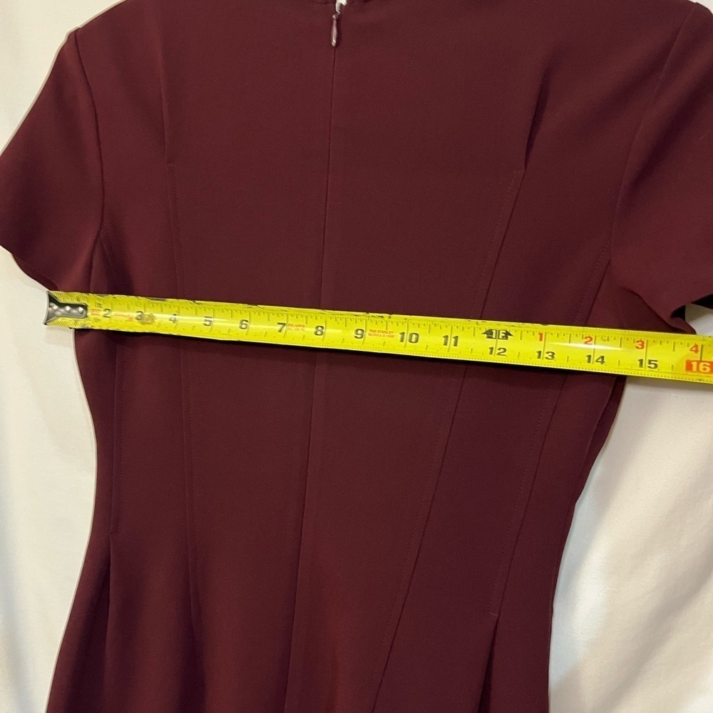Theory Burgundy Admiral Crepe Fit & Flare Shirt Sleeve Round Neck Dress Sz 00 - Picture 11 of 16